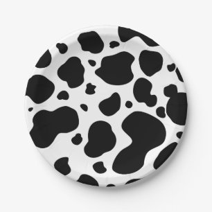 Plato De Papel La vaca mancha el estampado de animales blanco y