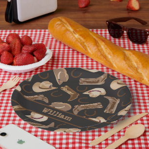 Plato De Papel La vaquera occidental del vaquero patea el nombre