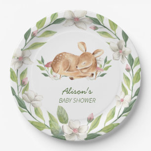 Plato De Papel La vegetación floral de venados de madera barniza