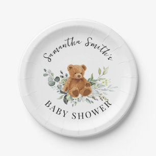Plato De Papel La verde del oso Eucalyptus Baby Shower Round