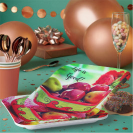 Plato De Papel La vida de las manzanas y Rosas rojas es buena par