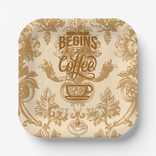 Plato De Papel La vida empieza con el café (Anverso)