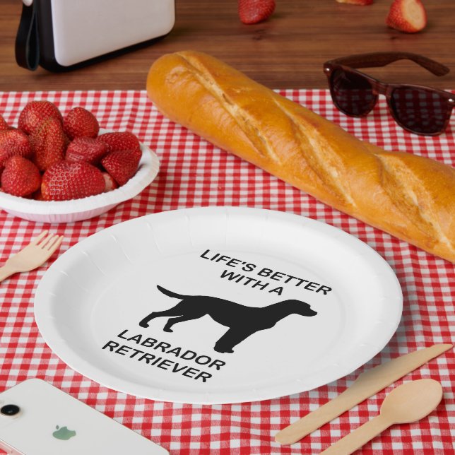Plato De Papel La vida es mejor con un Labrador (Picnic)