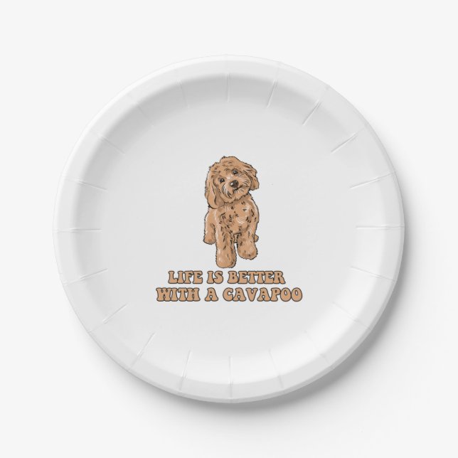Plato De Papel La Vida Es Mejor Con Una Cavapoo - Perro Funny Lov (Anverso)