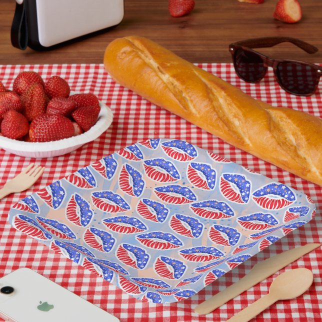 PLATO DE PAPEL LABIOS AZULES ROJOS PATRIÓTICOS (Picnic)