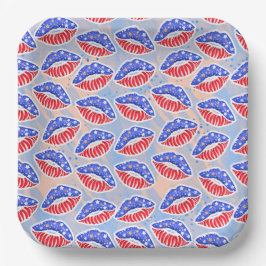 PLATO DE PAPEL LABIOS AZULES ROJOS PATRIÓTICOS