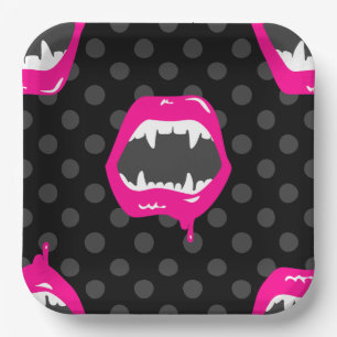 Plato De Papel labios de vampiro criatura monstruosa con colmillo