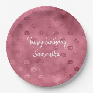 Plato De Papel Labios glitzy rosados
