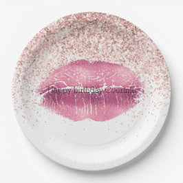 Plato De Papel Labios Purpurinas de Glam Glitz rosados