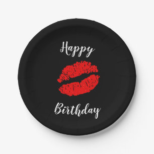 Plato De Papel Labios Rojos Besan Belleza Maquillaje Fiesta de Cu