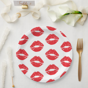 Plato De Papel Labios Rojos, Labios Rojos, Beso, Patrón De Labios