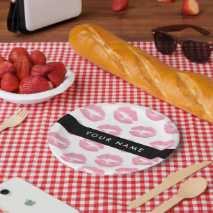 Plato De Papel Labios rosados, besos, pintalabios, tu nombre, per