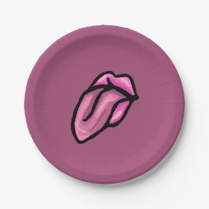 Plato De Papel Labios y lengua rosados de dibujos animados