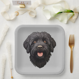 Plato De Papel Labradoodle Perro Negro