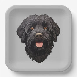 Plato De Papel Labradoodle Perro Negro