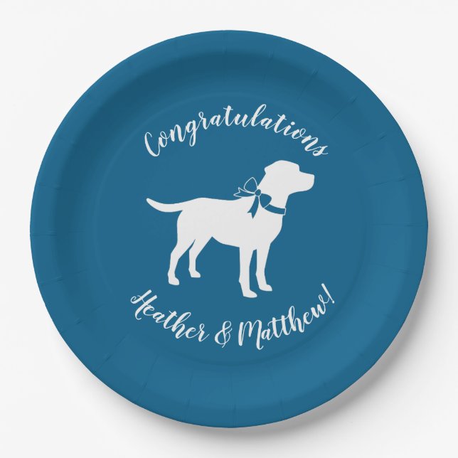 Plato De Papel Labrador Dog Baby Shower Blue Boy Lab (Anverso)