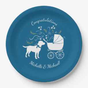 Plato De Papel Labrador Dog Baby Shower Blue Boy Lab