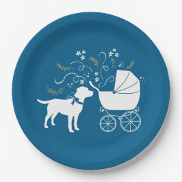 Plato De Papel Labrador Dog Baby Shower Blue Boy Lab