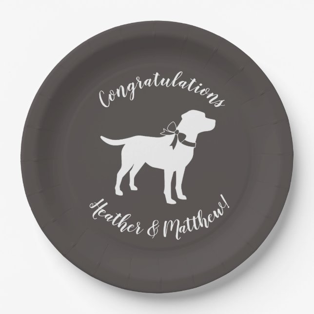 Plato De Papel Labrador Dog Baby Shower Lab Género gris neutro (Anverso)