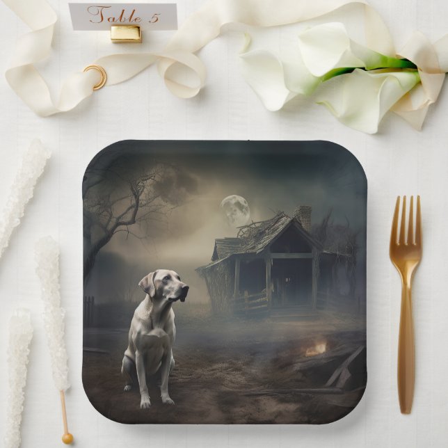 Plato De Papel Labrador Halloween Aterrador (Boda)