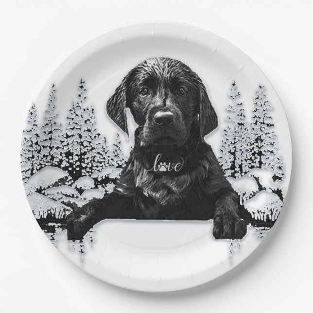 Plato De Papel Labrador negro recuperador perrito T-Shirt Pil (Anverso)