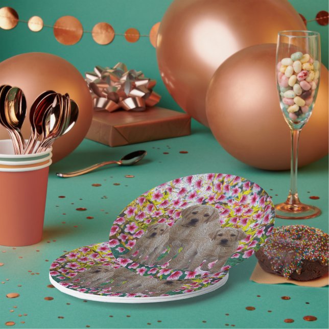 Plato De Papel Labrador Puppies Oil Paint (Multi)