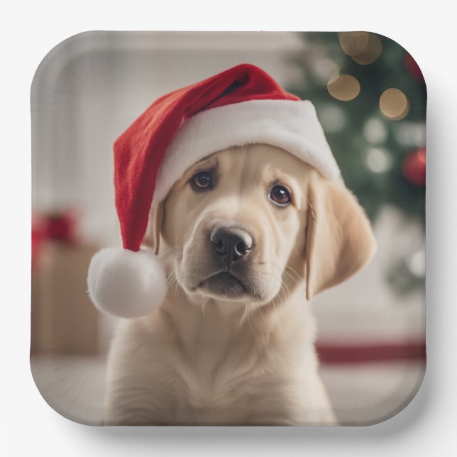 Plato De Papel Labrador Recuperador Navidades (Anverso)