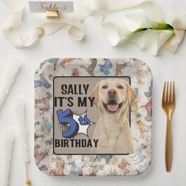 Plato De Papel Labrador Recuperar fiesta personalizada de quinto  (Boda)
