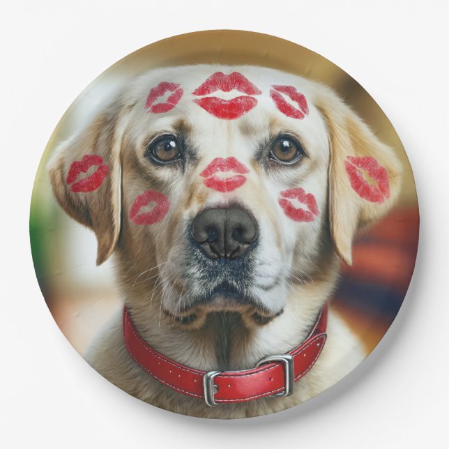 Plato De Papel Labrador Retriever Con Besos De Labial (Anverso)