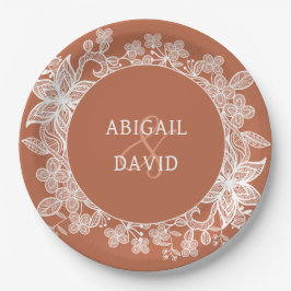 Plato De Papel Lace blanco en el Boda de Terracotta