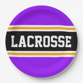 Plato De Papel LACROSSE Rayas de Carreras amarillo negro violeta 