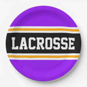 Plato De Papel LACROSSE Rayas de Carreras amarillo negro violeta