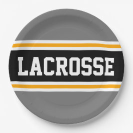 Plato De Papel LACROSSE Sporty Gray Black Yellow Carreras Strips