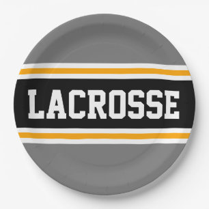 Plato De Papel LACROSSE Sporty Gray Black Yellow Carreras Strips