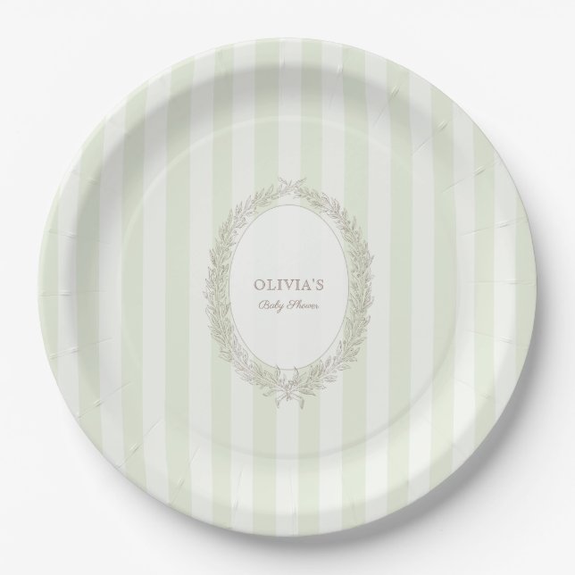 Plato De Papel Laduree Café Francés Bonjour Bebe Raya Verde (Anverso)
