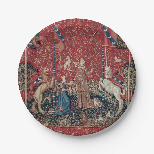 Plato De Papel Lady and Unicorn Medieval Tapestry Taste (Anverso)