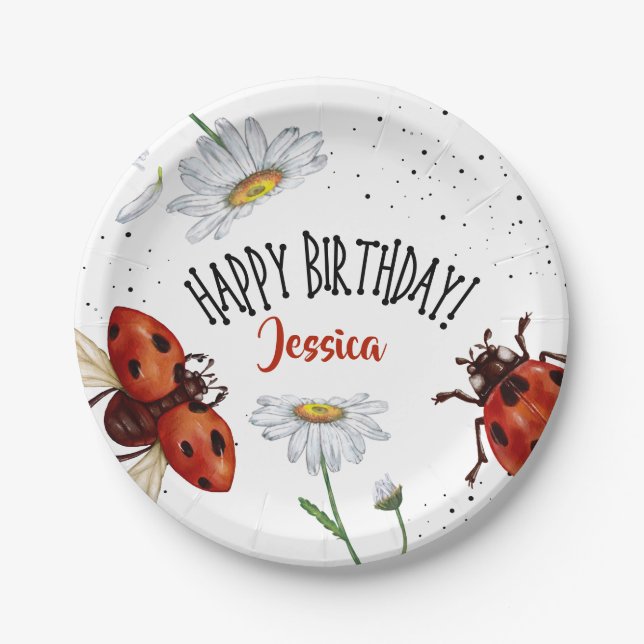 Plato De Papel Lady Bug Birthday Garden Fiesta (Anverso)