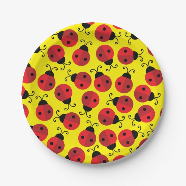 Plato De Papel Lady Bug Cute Fiesta del primer cumpleaños (Anverso)