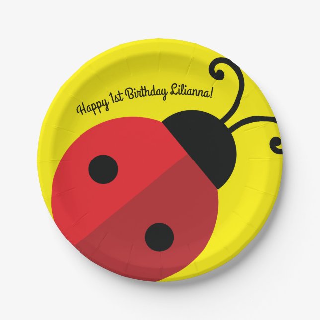 Plato De Papel Lady Bug Cute Fiesta del primer cumpleaños (Anverso)