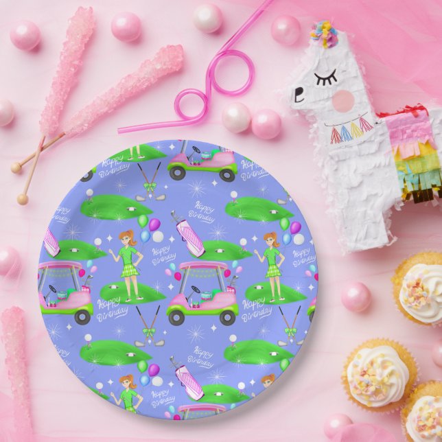 Plato De Papel Lady Golf Tema Feliz Cumpleaños (Fiesta)