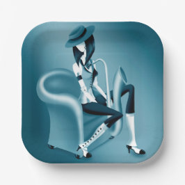 Plato De Papel Lady Saxophonist - Placas Fiestas inspiradas en el