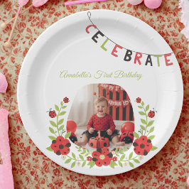 Plato De Papel  Ladybug 1st Birthday Floral