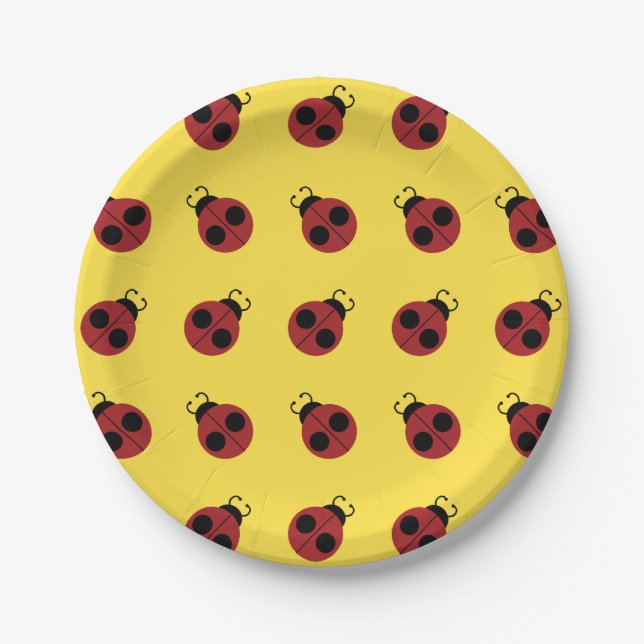 Plato De Papel Ladybug 60s retro fresco amarillo (Anverso)