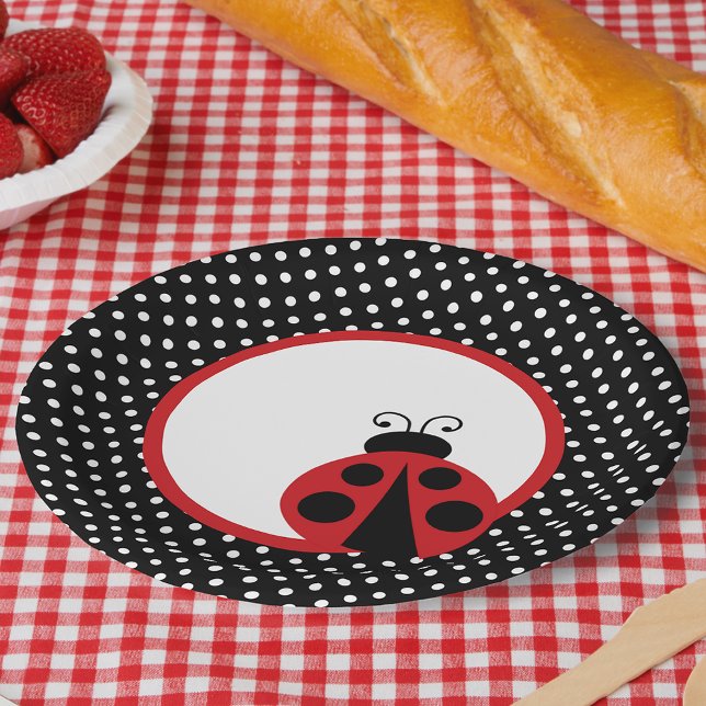 Plato De Papel Ladybug Baby Shower o fiesta de cumpleaños (Ladybug PaLadybug Baby Shower Collection. Invites, thank you cards, tableware, decorationsper Plates)