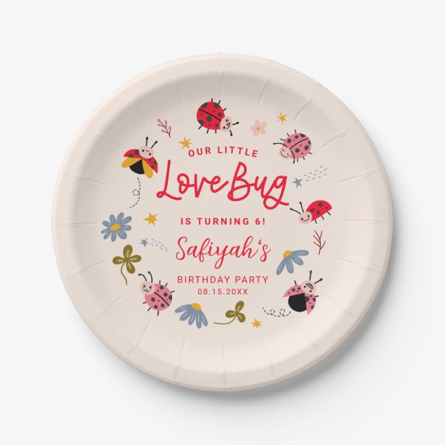 Plato De Papel Ladybug Lovebug Summer Birday Party (Anverso)