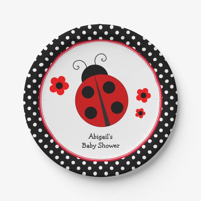 Plato De Papel Ladybug Polka Dot Baby Shower (Anverso)