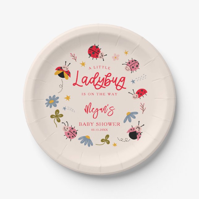 Plato De Papel Ladybug Summer Baby Shower (Anverso)