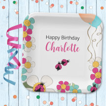 Ladybugs y Flowers Square Birthday Party