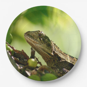 Plato De Papel Lagarto australiano que oculta entre las hojas, 9"