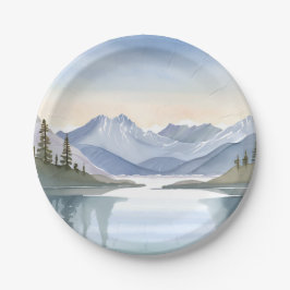 Plato De Papel Lago Tahoe | Paisaje montañoso acuarela
